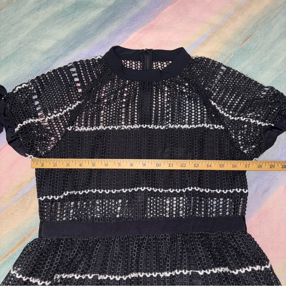 NWT Self Portrait Crochet Scallop mini Dress black Short Sleeve size 10 - Picture 7 of 10
